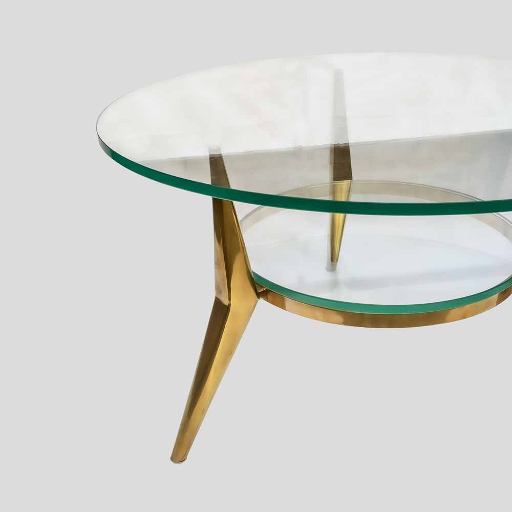 Vintage round double layers brass and glass table school of Gio Ponti-FM2127 (5)