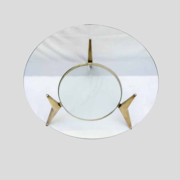 Vintage round double layers brass and glass table school of Gio Ponti