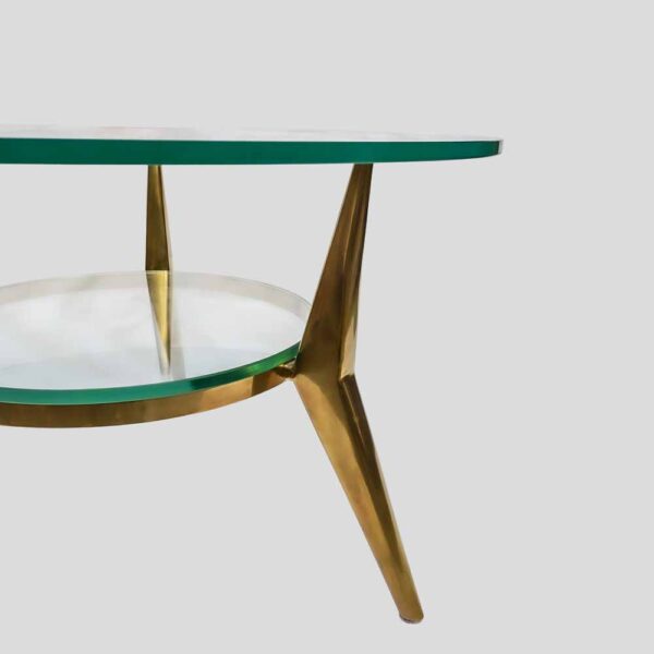 Vintage round double layers brass and glass table school of Gio Ponti