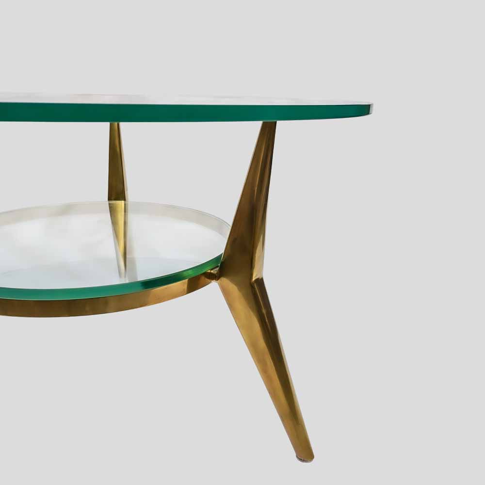 Vintage round double layers brass and glass table school of Gio Ponti-FM2127 (8)