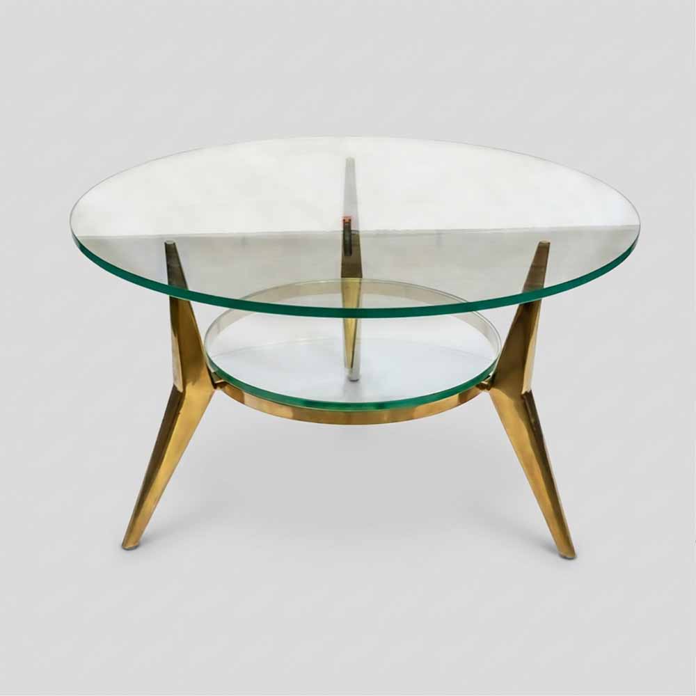 Vintage round double layers brass and glass table school of Gio Ponti-FM2127